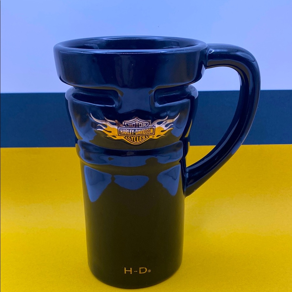 Harley-Davidson Black Glazed Sculpted Tall Ceramic Mug (No Lid)